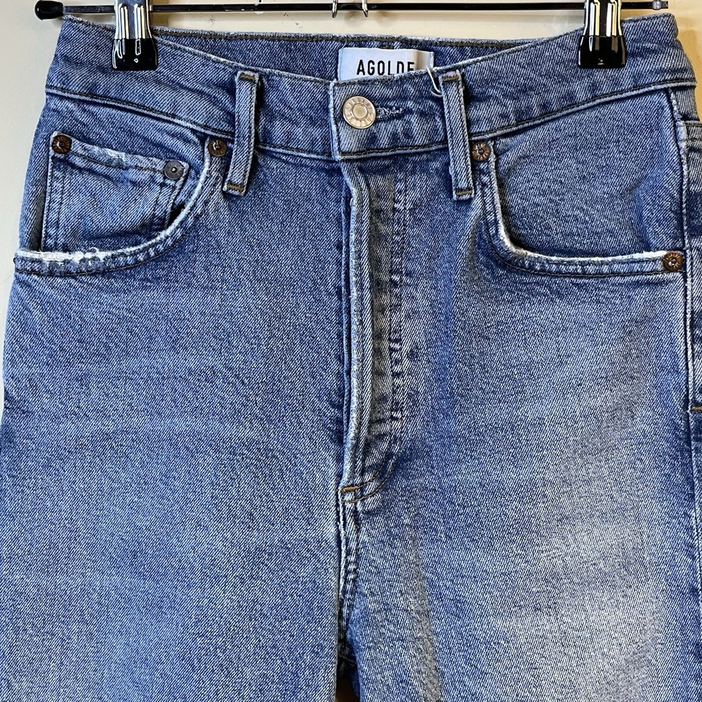 Agolde Riley Distressed Ripped High-Rise Cropped Jeans Size 24 Boho Modern Luxe - Picture 6 of 10